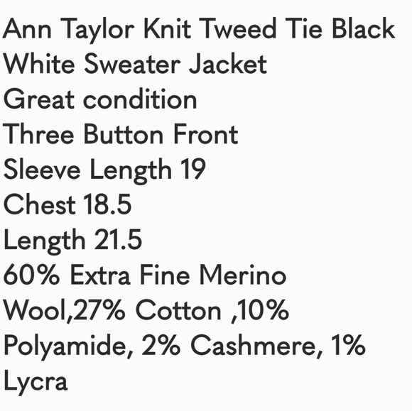 Ann Taylor Tweed Black Belted Jacket - Picture 5 of 5